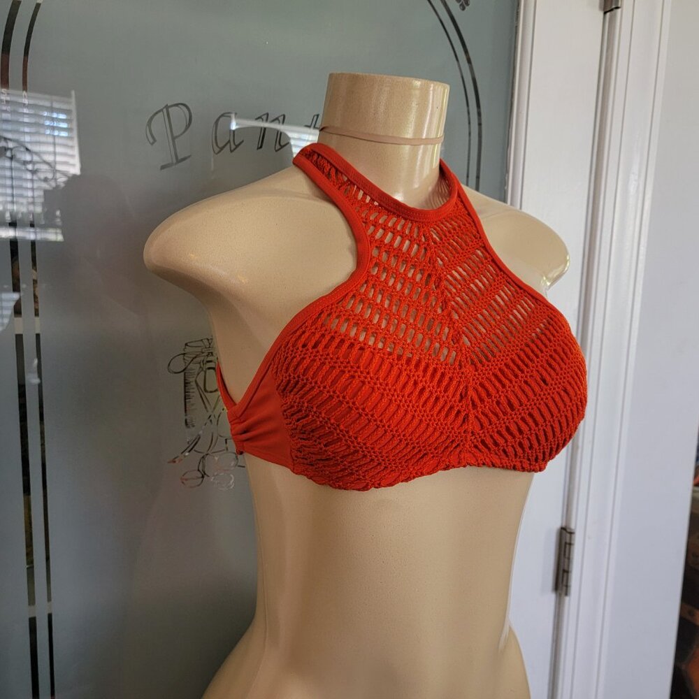 Xhilaration crochet high neck bikini top coral red - Picture 2 of 7